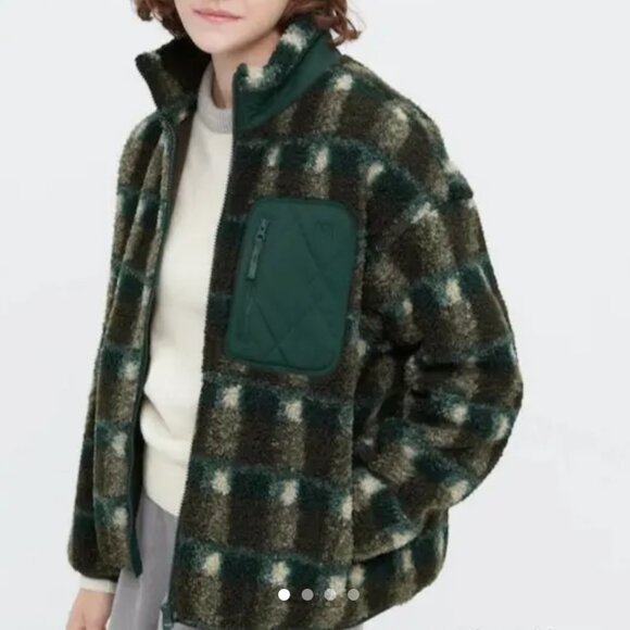 JW Anderson x Uniqlo Collaboration Deep Pile Fleece Jacket Green Plaid MEDIUM - Picture 1 of 7